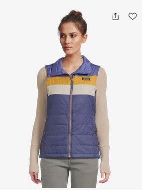 LL BEAN Colorblock Puffer Vest - Purple, Mustard & Beige